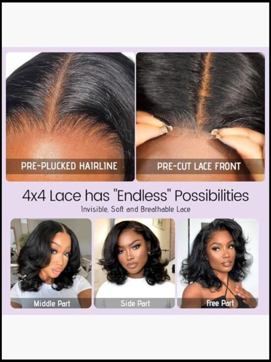 Wear and Go Glueless Bob Wig Human Hair 180 Density Body Wave Pre Plucked Pre main image 6